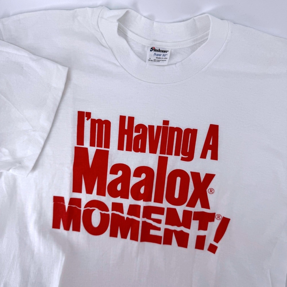 Stedman T-Shirt XL White Red Maalox Moment Graphic Vintage 90s Single Stitch USA